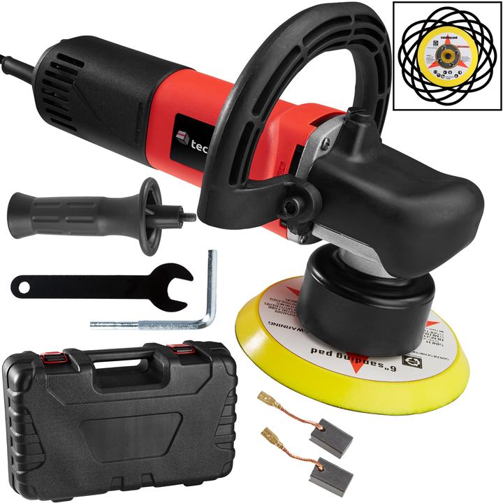 Montagematerial, 1 Profi Exzenter Poliermaschine 710 W inkl. Koffer und 2 x Ersatzkohle, 1 Rotationsteller 150 mm, 1 zusätzlicher Stabgriff
