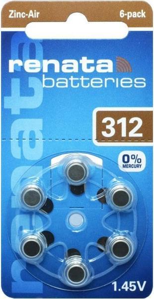Renata Hörgeräte-Batterien ZA312.DP6 0%HG (6 pcs., A312, 165 mAh)
