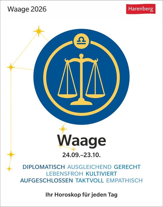Produktbild Harenberg Waage Sternzeichenkalender 2026 - Tagesabreisskalender - Ihr Horoskop für jeden Tag (Harter Einband, Deutsch)