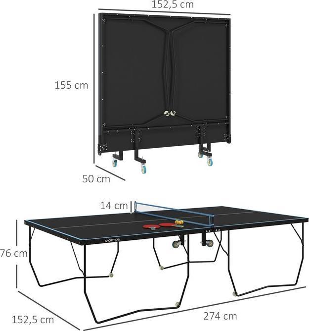 Produktbild Swisshandel24 Tischtennisplatte, Klappbar Tischtennistsich mit Netz, Rollen, Schwarz