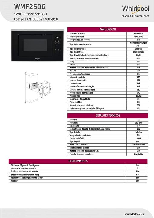 Image du produit Whirlpool Microwave WMF250G (Prise UE, 25 l)