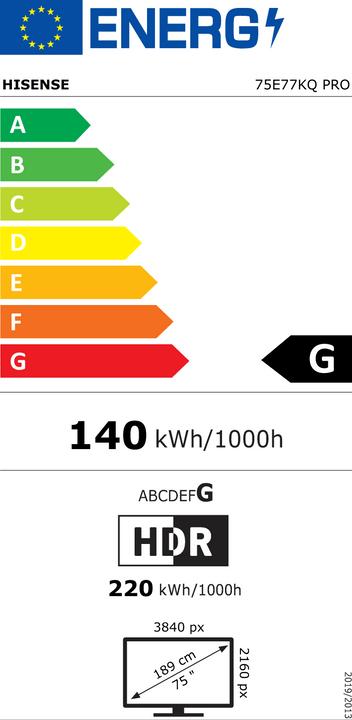Energy Label Hisense TV 75E77KQ/Pro sw QLED TV (74.41", QLED, 4K)