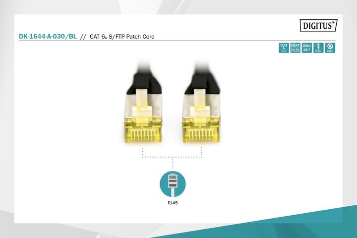 Immagine prodotto Digitus Cavo adattatore CAT6A S-FTP, 3m, SW (S/FTP, CAT6a, 3 m)