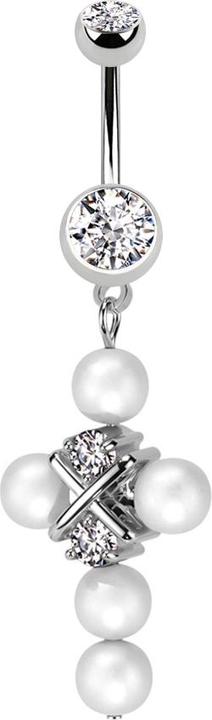 Produktbild Star Piercing Banane silber mit zwei Kugeln silber Kristall silber Anhänger Perlenkreuz (Chirurgenstahl 316L, Messing)
