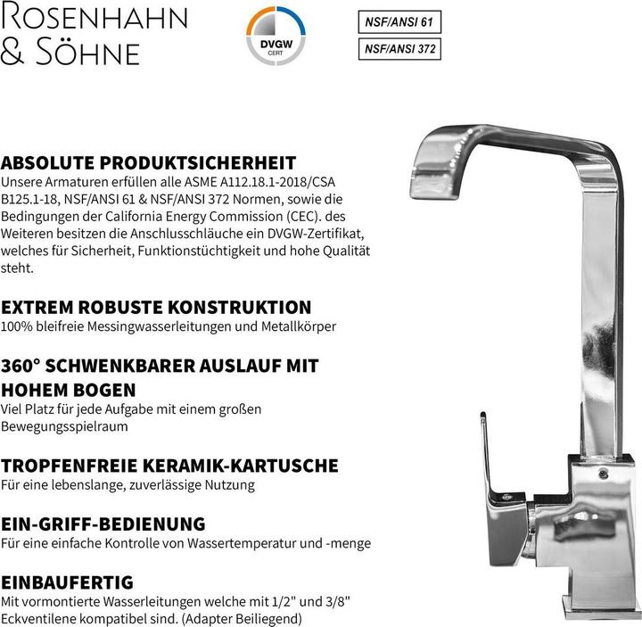 Produktbild Rosenhahn & Söhne Rosenhahn & SÃ¶hne KÃ¼chenarmatur in Chrom ( 62H08C ) Modell Juist 200
