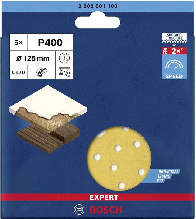 Image du produit Bosch Professional Zubehör Papier abrasif Expert C470 multi-trous pour ponceuse excentrique, 125 mm, G 400, 5 pcs. (400)