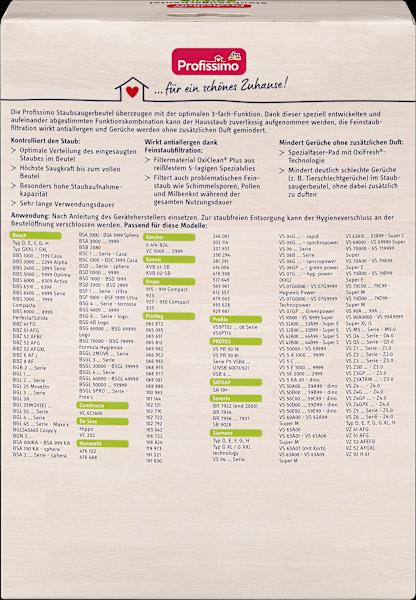 Nutritional values and ingredients dm Profissimo Vacuum Cleaner Bag PR 30