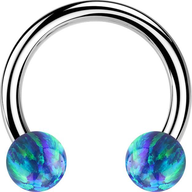 Produktbild Star Piercing Circular Barbell silber mit zwei Kugeln Opal blau (ohne Messing, Chirurgenstahl 316L)