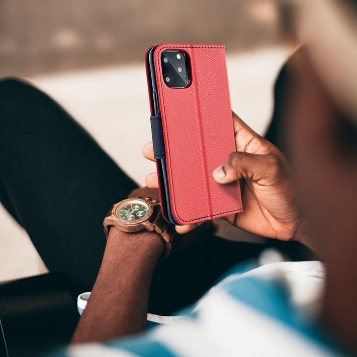 Actual product image OEM Book case FANCY Book case for IPHONE 16 Pro red / navy (Apple iPhone 16 Pro)