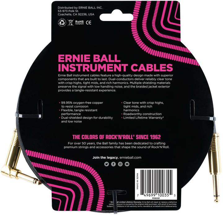 Immagine prodotto Ernie Ball Cavo strumento 6081 - 3,05 m, nero, lunghezza: 3,05 (3.05 m)