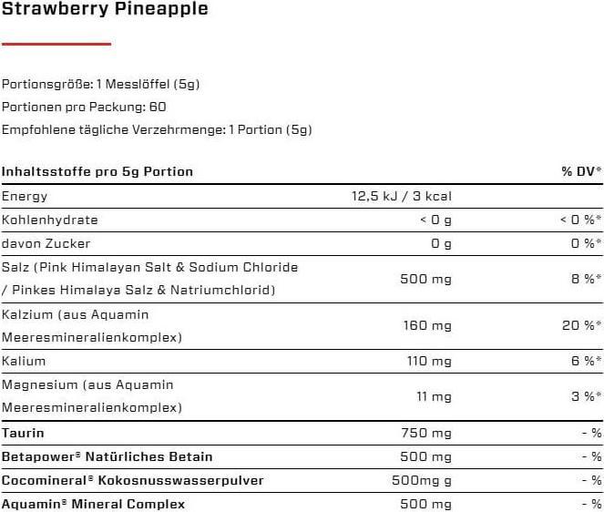 Valori nutrizionali e ingredienti Vast Hydro (barattolo da 300 g) (Ananas, Fragola, 1 pz., 300 g)