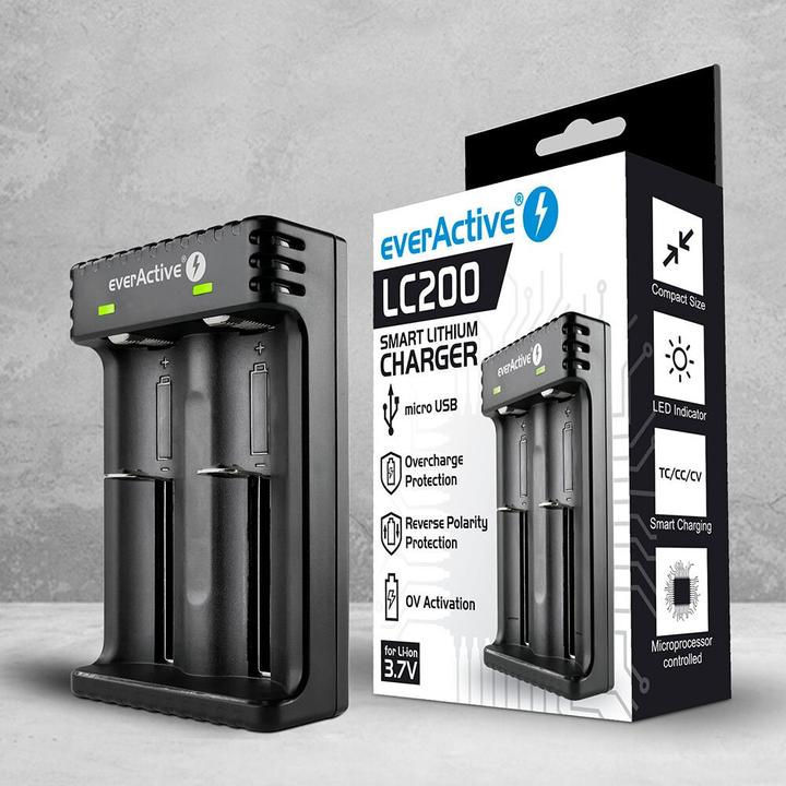 Produktbild Everactive Batterieladegerät für Li-Ionen-Akkus LC-200 (1 Stk., AAA, AA, C, AAAA, 2200 mAh, Ladegerät ohne Akku)