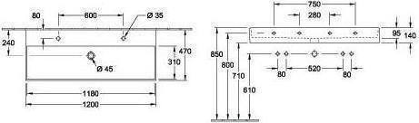 Image du produit Villeroy & Boch V&B lavabo 2.0 MEMENTO 1200x470mm m ÜL f 2x 1-L Arm graphite C+ (470 mm, 1200 mm)