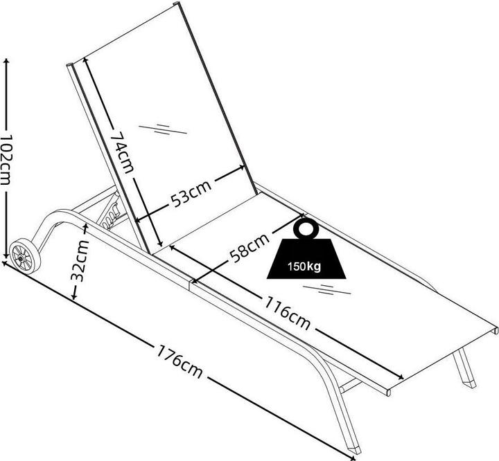 Produktbild VCM Sonnenliege Liegestuhl Rollen Sonlas (190 cm)
