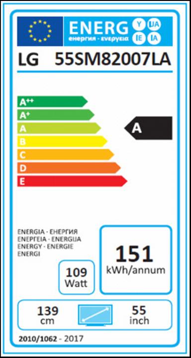 Energie-Label LG 55SM82007LA (55", LCD, 4K, 2019)
