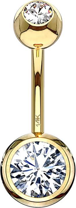 Image du produit Star Piercing Banane en or 14k avec deux boules en cristal argenté (Or 14k)