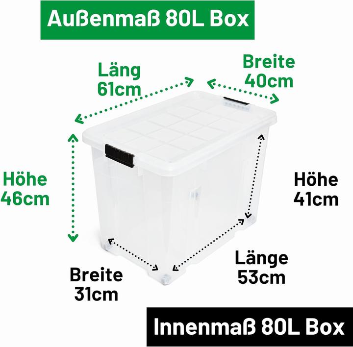 Produktbild Novaliv XXL Aufbewahrungsbox mit Deckel Gross 80L transparente Nestbar stapelbare Plastikbox mit Clip (61 x 40 x 45 cm, 80 l)