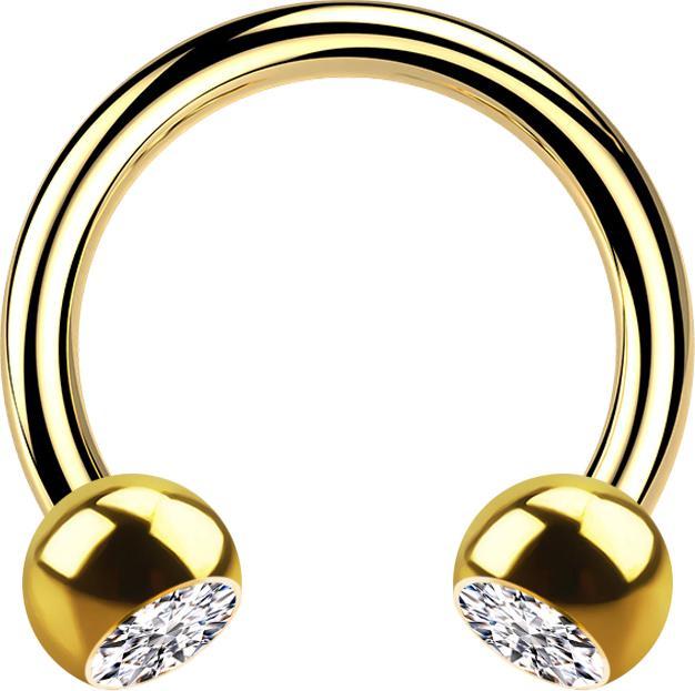 Star Piercing Circular Barbell vergoldet mit zwei Kugeln Kristall silber (Chirurgenstahl 316L)