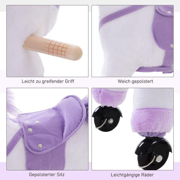 Image du produit Swisshandel24 Cheval à roulettes Jouer au cheval Animal d'équitation Locomotion Peluche Whinnying Violet 55 x 23