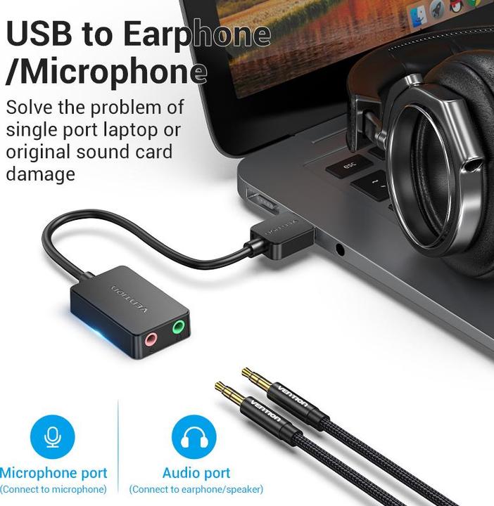 Image du produit Vention Carte son externe USB 2.0 CDYB0 2 ports 0.15m (USB)