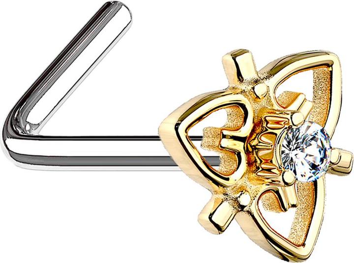 Image du produit Star Piercing Nasenstecker gewinkelt 14k vergoldet filigran Herz mit Kristall (Acier chirurgical 316L, Laiton)