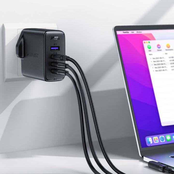 Produktbild Acefast Set of 2x fast charger GaN UK 100W Power Delivery 3x USB C 1x USB - white / black (100 W)