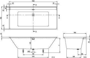 Actual product image Villeroy & Boch V&B Fitted bath COLLARO 1900x900 m Ab u Überlgrt. go stone white (190 cm, 90 cm)
