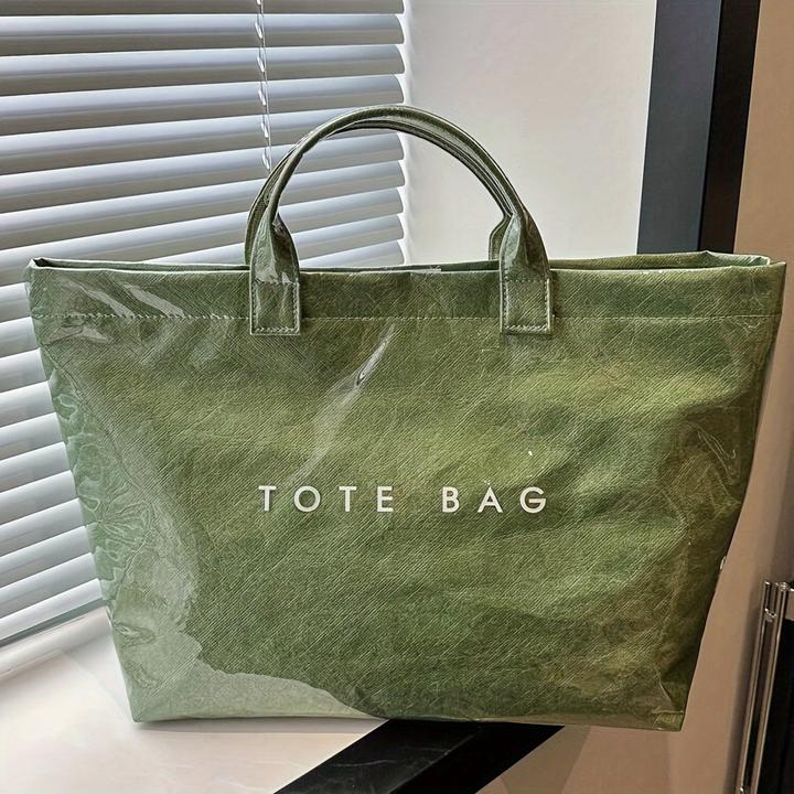 Only-Bags.Store Chic Preppy-Stil grosse Kapazität Tote Bag - Lightweight PVC & Kraftpapier mit Magic Tape Closure