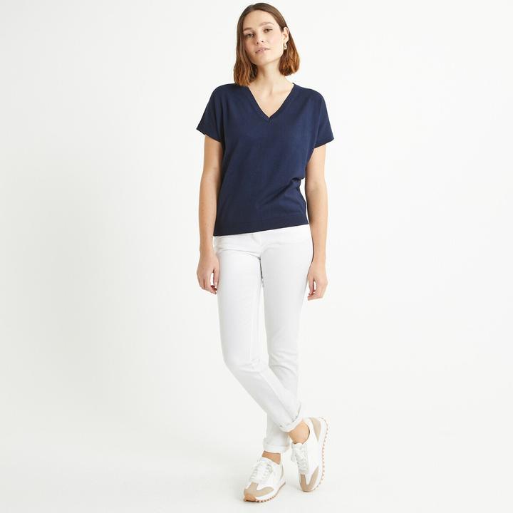 Actual product image Anne Weyburn Fine knit jumper with V-neck and short sleeves (42)