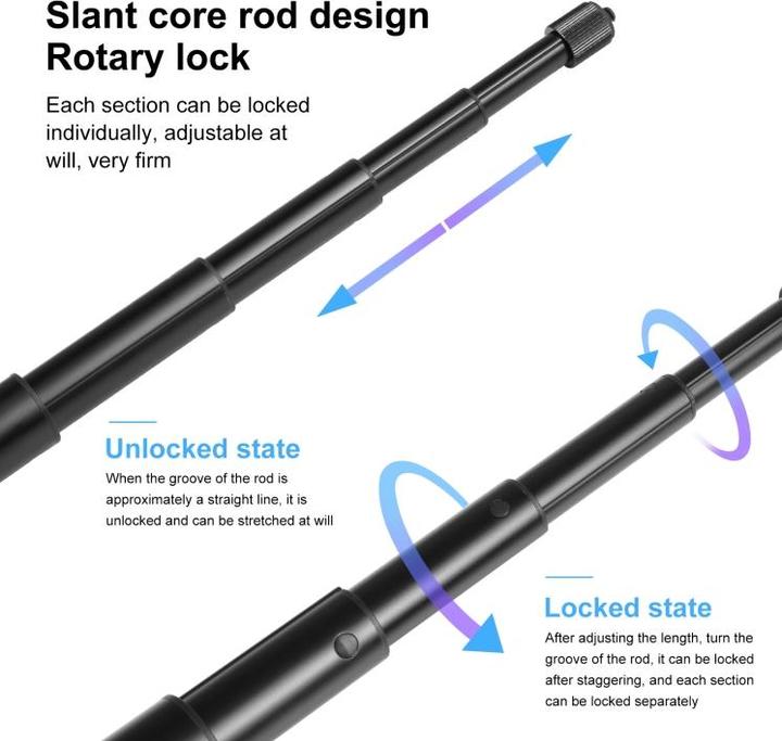 Produktbild Puluz 110cm Metal Selfie Stick Monopod w Invisible Adapter Base & Screw for Insta360 One RS / X2 / X3 / X4