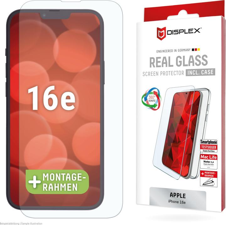 Produktbild Displex Real Glass, 2D Panzerglas + Handyhülle (1 Stück, Apple iPhone 16e)