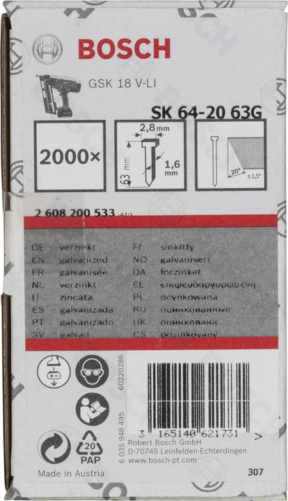 Image du produit Bosch Professional Zubehör Tige à tête fraisée SK64 20G, 63 mm galvanisé