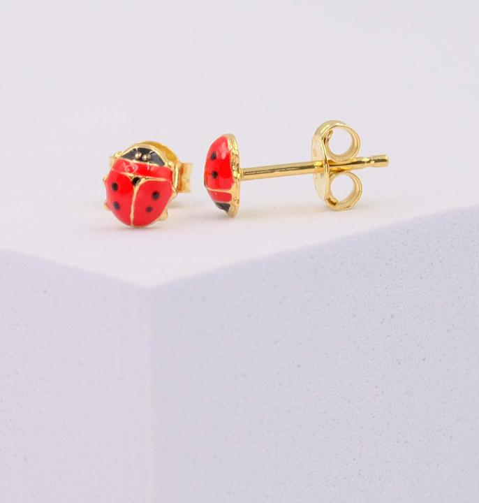 Produktbild Muau Stud earrings ladybird yellow gold 750 red/black 6mm (750/18K Gelbgold)
