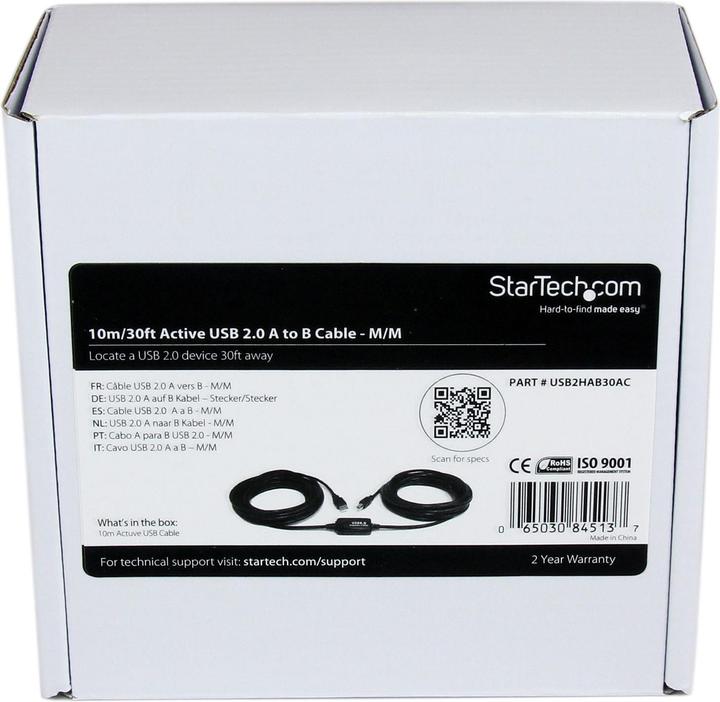 Actual product image StarTech 10m Active USB 2.0 A to B Cable - USB Connection Cable - Connector/Plug - Black (9.15 m, USB 2.0)