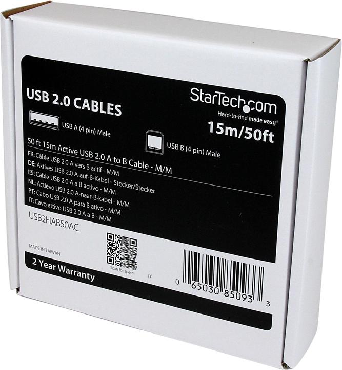 Image du produit StarTech Câble actif USB 2.0 A vers B de 15m - mâle/mâle - Câble d'imprimante USB 1x USB A / 1x USB B - Noir (15 m, USB 2.0)