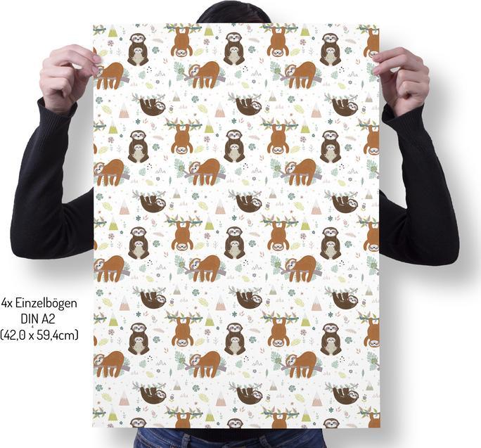 Actual product image Dabelino Wrapping paper set for children: Sloth (Wrapping paper, 4 x)