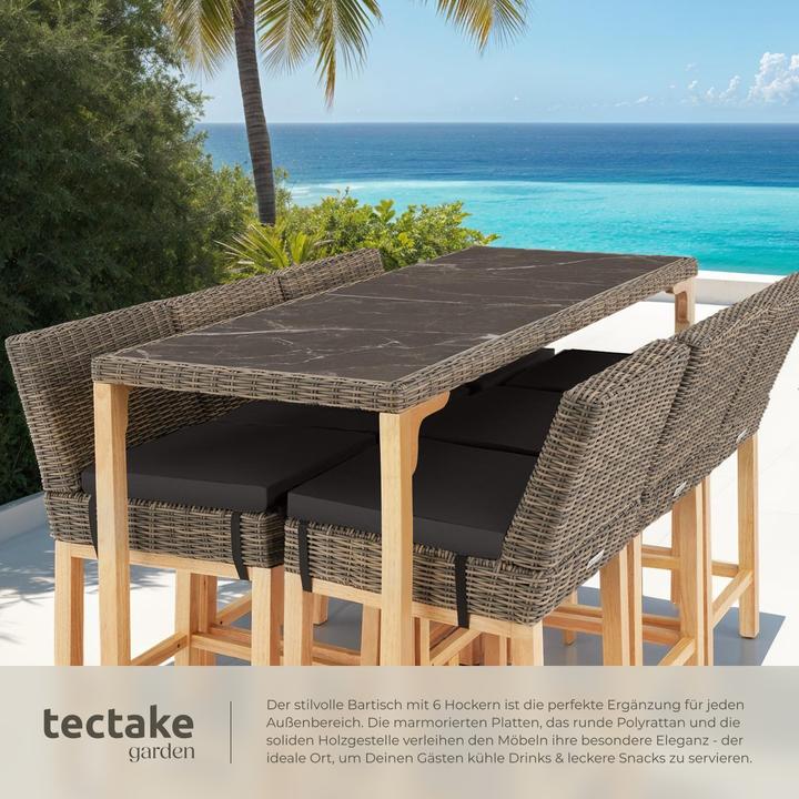 Produktbild tectake Rattan Bartisch Lovas mit 6 Stühlen Latina (161 cm)