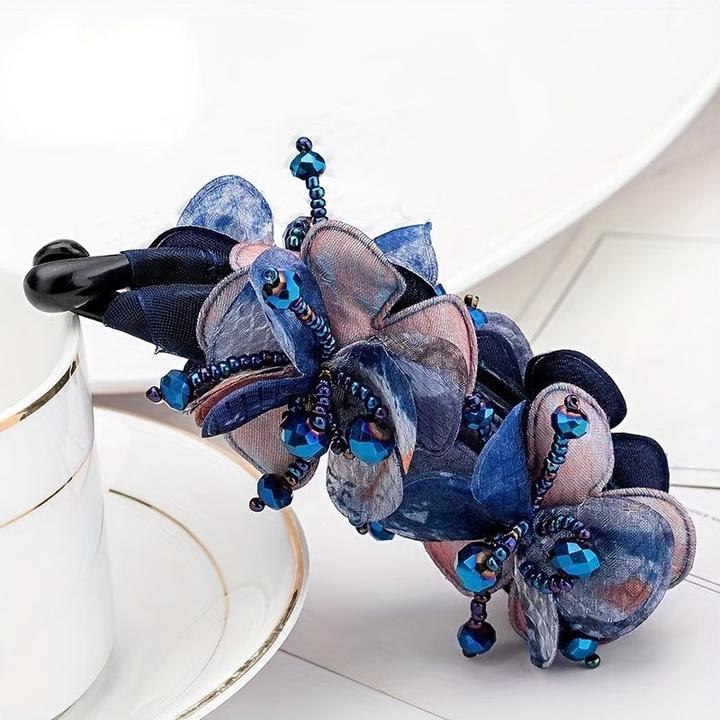Produktbild Activity Board 1 Stück Vintage Bohemian Style Fabric Flower Hair Claw - Harz elegante Bananenklammer rutschfeste