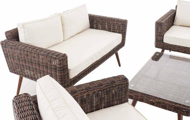 Produktbild Swisshandel24 Loungeset Kiruna Rundrattan Braun-meliert 45 cm (Dunkelbraun), cremeweiss
