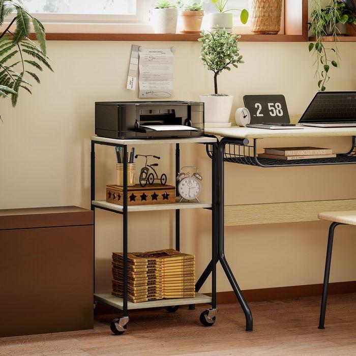 Actual product image Swisshandel24 Druckertisch mit Rolle, Druckerständer mit 3-Ebene, Druckerhalter, Druckerwagen