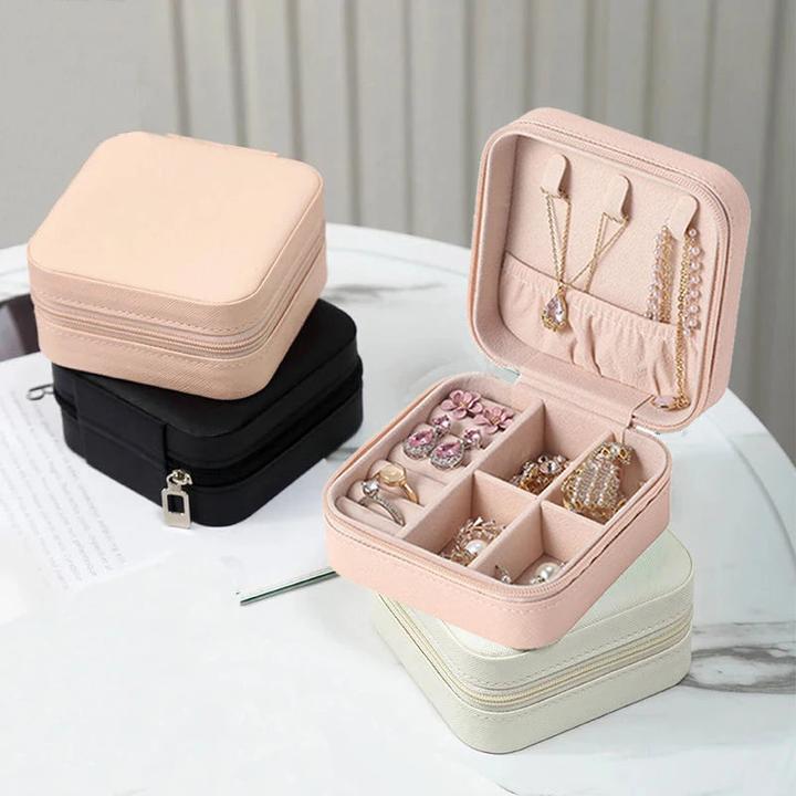 Produktbild Only-Bags.Store Tragbare Schmuckschatulle, Schmuck-Organizer, Reise-Schmuckkästchen, Aufbewahrungsbox aus Leder mit