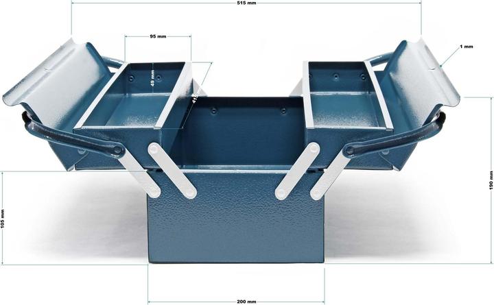 Actual product image Wiltec Tool Box with 3 Compartments Made of Cold Rolled Steel 420 x 200 x 160 mm