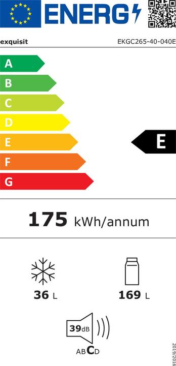 Energy Label Exquisit Exqu Cooler Combi EKGC265-40-040E 814350300, trailing door (205.70 l)