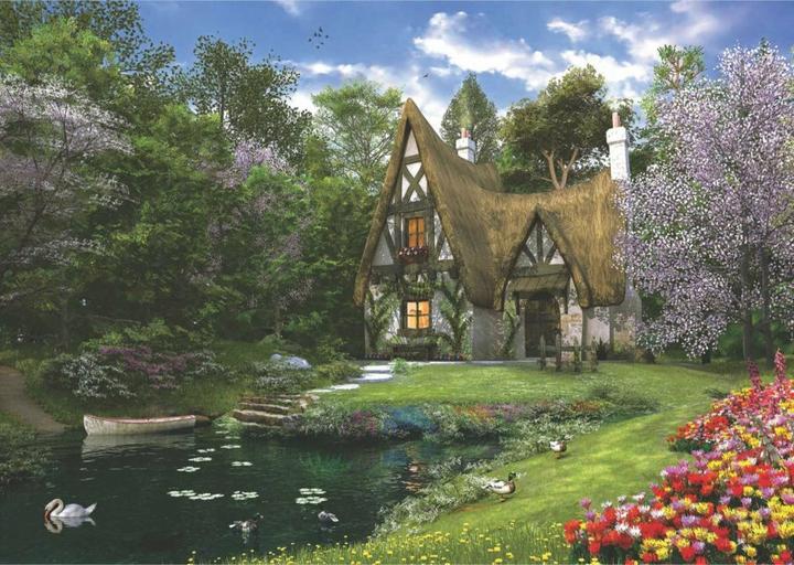 Productafbeelding Anatolian 4900 puzzel 3000 stuks. Het huis aan het meer in de lente (3000 onderdelen)