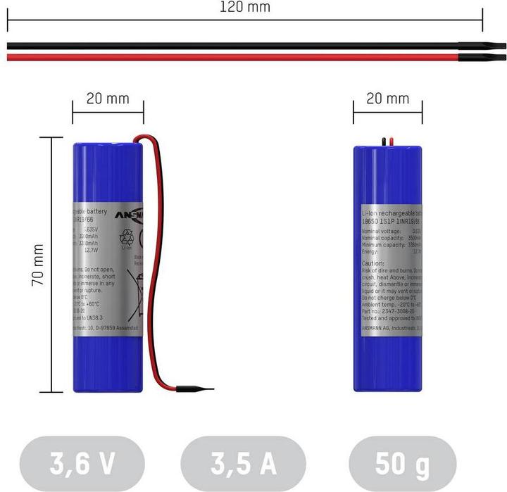 Actual product image Ansmann Li-Ion Battery Pack 1S1P (1 pcs., 18650)