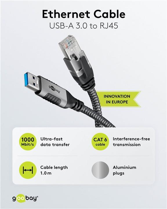 Produktbild Goobay Ethernet-Kabel USB-A auf RJ45, 1 m (USB, RJ45 (1x))