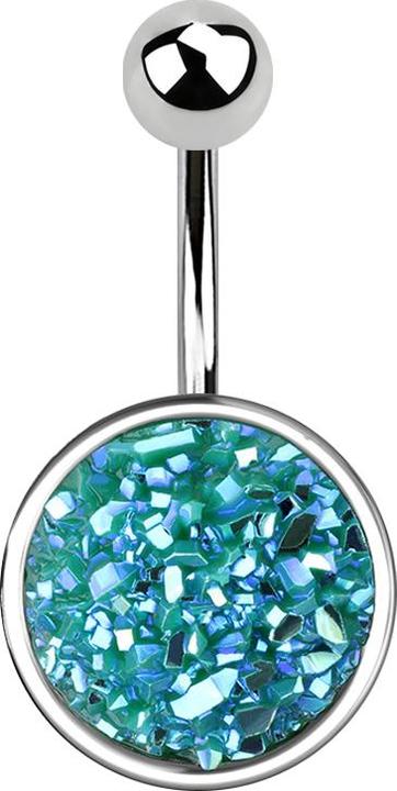 Image du produit Star Piercing Banane argentée avec pierre Druse verte (Acier chirurgical 316L, Laiton)