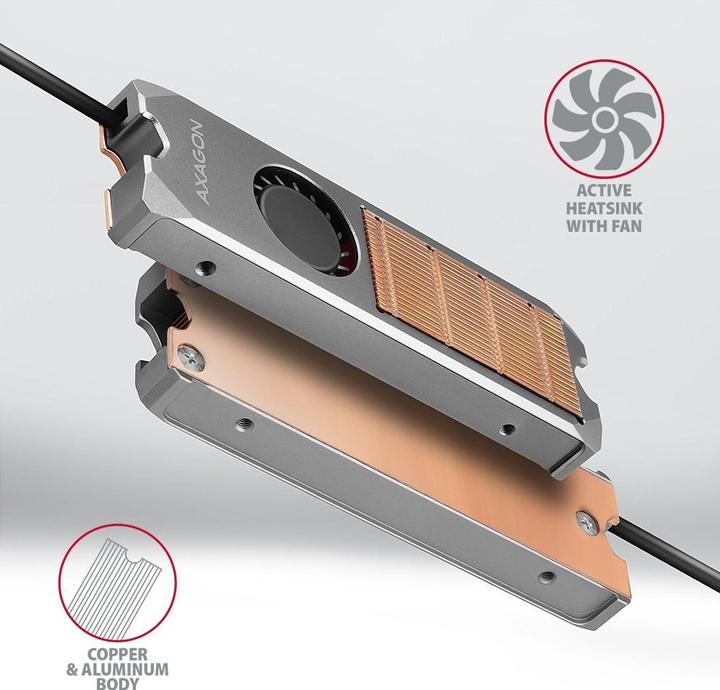 Image du produit Axagon CLR-M2FAN computer cooling system Solid-state drive Heatsink/Radiatior Grey 1 pièce(s)