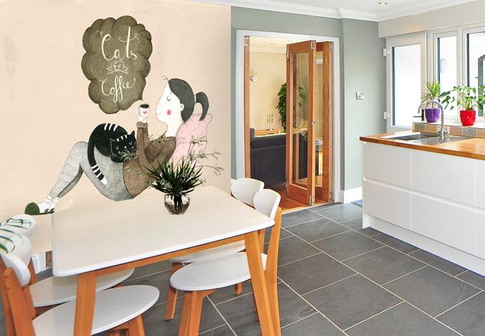 Actual product image Trenddeko Loske - Cats & Coffee (384 x 300 cm)