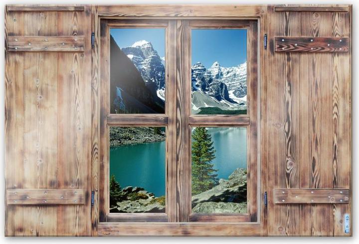 Actual product image Trenddeko 3D wooden window - mountain lake idyll (60 x 40 cm)